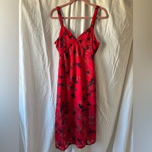 Red Floral Slip Like Dress with Lining #floral